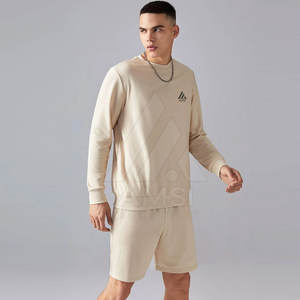 2022 haute qualité coupe ajustée hommes sweat et ensemble court à la mode décontracté plaine col rond respirant grande taille pour l'hiver - Product Image 4