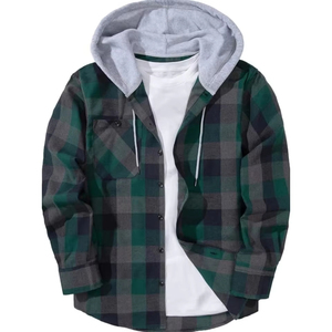 T-shirt à capuche en flanelle surdimensionné élégant Chemise à capuche décontractée à manches longues à carreaux pour streetwear unisexe avec logo personnalisé vente en gros - Product Image 1