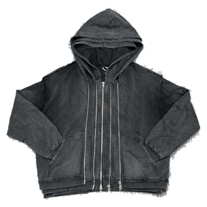 Sweat à capuche épais 100% Coton Écologique Hiver Effet Délavé Multi-couches Broderie Vieillie Unisexe Streetwear Acide - Product Image 2