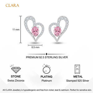 NOVAMART Fine Silver Cuore Pink Heart <b>Stud</b> <b>Earrings</b> with Emerald Cut Diamond Zircon Pearl Cute Style for Wedding Engagement Anni - Product Image 5
