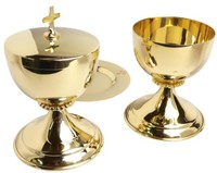 Ensemble de calice, patène et ciboire en laiton doré poli, articles de communion pour l'Église catholique, pour usage décoratif en église