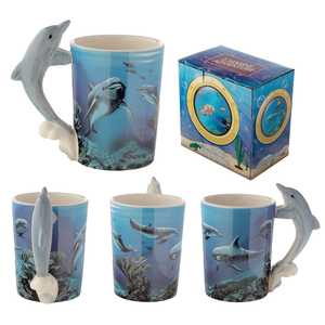 Taza de Cerámica con Diseño de Delfín 3D Pintado a Mano, Tazas de Cerámica con Asa de Dibujos Animados, Diseño de Mundo Submarino, Novedad en Cerámica Térmica para Bebidas Calientes, Regalo - Product Image 5