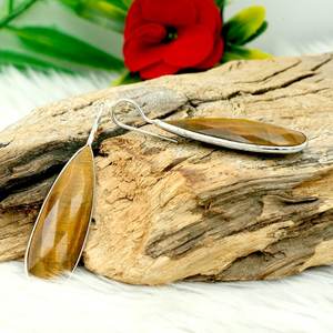 Pendientes de Plata de Ley 925 Hechos a Mano con Ojo de Tigre, Joyería de Piedras Preciosas Naturales para Niñas y Mujeres, Artículo de Regalo de Moda E0598-GS - Product Image 2