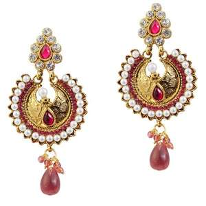 Boucles d'oreilles manchette fine Kriaa Kundan rose pierre autrichienne perle Dangler 1303787 - Product Image 1