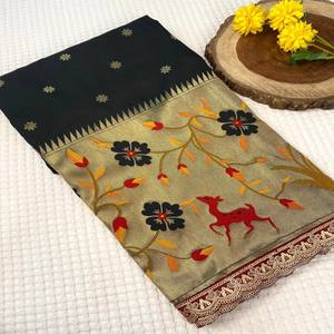 Sari de Seda Paithani Pura VASTRA COTTAGE con Tejido Meenakari en Toda la Superficie y Borde Grande, Sari de Diseño Tradicional Premium - Product Image 3