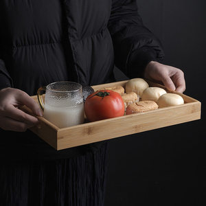 Petit plateau de service en bambou naturel avec poignées, fournisseur de plateaux décoratifs en bois, offre spéciale - Product Image 5