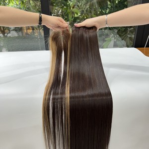 Extensiones de cabello humano vietnamita con cierre de reflejos tejido de pelo marrón liso de hueso - Product Image 4
