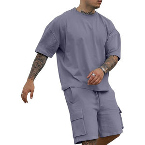 Coton de base de qualité supérieure hommes ensembles courts col rond manches courtes hommes ensemble court - Product Image 5