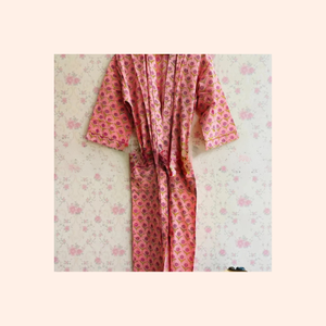 Bata de algodón estampada a mano para dama de honor, kimono de algodón para ella - Product Image 1