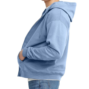 Sudadera con capucha pesada de felpa con cremallera completa, oversize, hombros caídos, color liso, 100% algodón, forro polar transpirable, estilo urbano básico para otoño. - Product Image 6