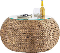 Tabourets ronds en jacinthe d'eau Ottoman et tables d'appoint Décor naturel fait à la main pour salon ou chambre à coucher écologique