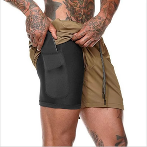 Men Board Shorts Jogger Gym Shorts Oxford Fabric Elastic <b>Mid</b> Waist Double <b>Layer</b> Breathable Quick Dry Comfortable Solid Mesh - Product Image 6