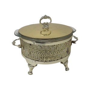 Calentador de buffet para cazuelas, calentador de alimentos con acabado dorado, equipo de catering para alimentos, plato de frotamiento de acero inoxidable - Product Image 4