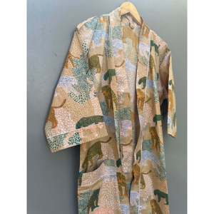 Bata Kimono de Algodón de Lujo para Mujer, Estampado Floral Indio, Bata de Verano Suave Tejida, Ropa de Descanso Diaria, Talla Única, ODM - Product Image 3