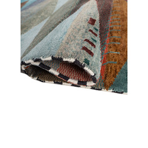 Tapis en laine et soie de bambou noué à la main à motif géométrique bleu Freedom Manchaha pour la décoration de la maison et du salon - Les-8378 - Product Image 2