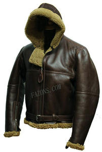 Veste en cuir d'agneau pour homme, style aviateur, avec capuche en fourrure amovible, rembourrage chaud, vintage, pour l'hiver - Product Image 2