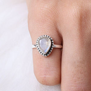 Hermoso anillo de piedra lunar arcoíris Natural, Plata de Ley 925, estilo bohemio, declaración delicada, anillo de bodas, joyería fina al por mayor - Product Image 3