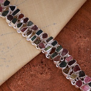 Brazalete de Plata de Ley 925 Chapado en Oro con Turmalina Natural Multicolor, Piedra en Bruto, Joyería de Diseño, Regalo de Piedra de Nacimiento - Product Image 2