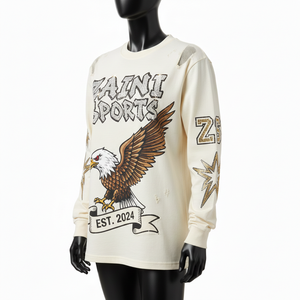 Nueva Camiseta de Manga Larga de Algodón Premium 2026, Tacto Suave, Color Crema, Impresión Personalizada, Logotipo de Diamantes de Imitación, Camiseta de Manga Larga de Algodón - Product Image 4