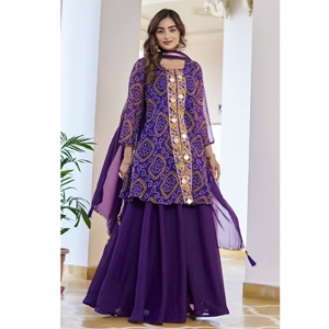 Fully Stitched <b>Kurti</b> Palazzo <b>for</b> <b>Women</b> Wear with Georgette Badhni Print Designer <b>Kurti</b> Palazzo <b>for</b> Export Sale - Product Image 1