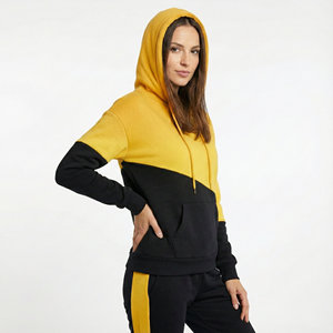 Wholesale Price Ladies Hooded Sweatshirts Two Tone <b>Patchwork</b> Pullover Custom Logo Regular Fit Drop Shoulder Winter <b>Tops</b> Hoodies - Product Image 2