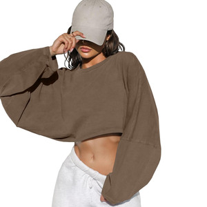 Otoño 2025 Sudaderas con capucha de cuello extragrande para mujer 100% Sudaderas cortas estampadas de algodón Logotipo frontal hecho a medida Pakistán - Product Image 2
