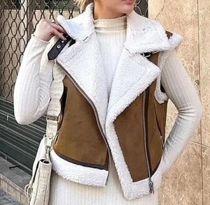 Gilet en peau de mouton véritable à fermeture éclair personnalisé à 100% en fourrure véritable Vente en gros Gilets de longueur standard pour femmes Mode d'hiver Veste en cuir véritable - Product Image 3