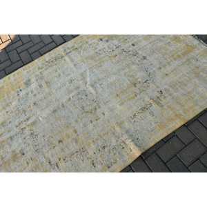 4.5x7.5 ft Vintage Rug, Turkish Area Rug, <b>Yellow</b> Check <b>Wool</b> Rug - Product Image 5