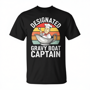 T-shirt pour homme Gravy Boat Captain Thanksgiving, noir, à manches courtes, col rond, impression numérique, motif alimentaire amusant - Product Image 3