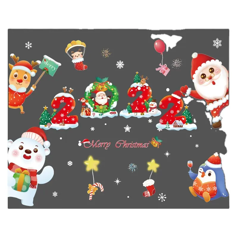 Kerstversiering Sfeer Scène Raamdecoratie Deur Glas Plakken Santa Boom Kleine Gift Hanger Stickers
