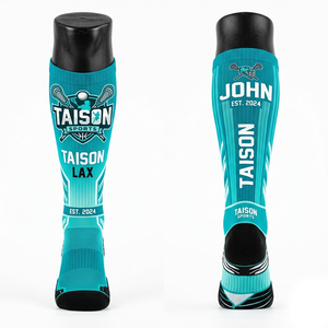 Premium Moisture Wicking Polyester Nylon Men Lacrosse <b>Socks</b> Pink Teal Gold Graphic Ribbed Support Panels Custom Sublimation Logo - Product Image 4