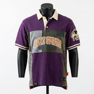 เสื้อรักบี้ผู้ชายผ้าฝ้ายพรีเมียมแบบถักสองชั้น สีม่วง เบจ เขียวมะกอก เทา แต่งแผงสีต่างกัน ปักโลโก้ตามสั่ง เสื้อรักบี้สำหรับเสื้อโปโล - Product Image 1