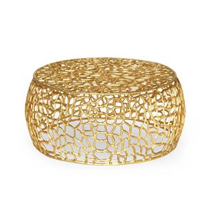 Table basse moderne écologique en aluminium finition or, base ajourée corail, plateau lisse, mobilier de luxe fait main par des designers - Product Image 1