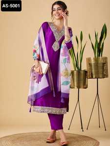 Indian Ethnic Wear Viscose Chinon Material Ready to Wear Salwar Kameez <b>Suit</b> with Sequence Codding Embroidery Work Salwar <b>Suit</b> - Product Image 2