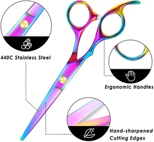 Ciseaux de barbier haut de gamme à manche arc-en-ciel, meilleurs ciseaux de coiffure, manche en céramique, lame en acier inoxydable de qualité supérieure, finition polie et affûtée - Product Image 6