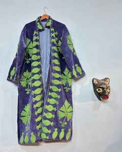 Boho moda Suzani Floral bordado abrigo largo Kimono bordado a mano terciopelo abrigo gitano Tribal diseño transpirable de punto - Product Image 1