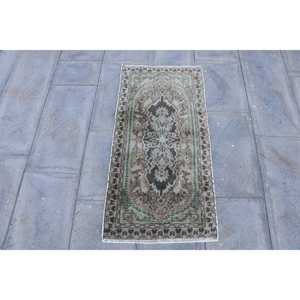 Turkish Vintage Rug 1.7x3.4 ft, <b>Brown</b> Striped <b>Wool</b> Rug - Product Image 1