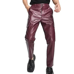 Pantalon slim en cuir unisexe confortable et souple en cuir véritable avec fermeture à taille élastique pour hommes et femmes - Product Image 6