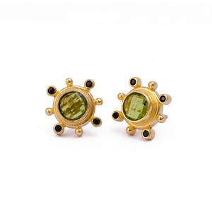 Designer de luxe péridot quartz et onyx noir boucle d'oreille double pierre boucles d'oreilles en pierres précieuses bijoux fabriqués à la main goujon minimaliste - Product Image 1