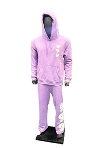 Eco-Friendly 100% Cotton Heavyweight Distressed Embroidery Acid Washed Casual Regular Fit Hoodie Sweatpants Set <b>Elastic</b> Waist - Product Image 4