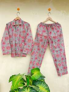 ชุดนอนผ้าฝ้ายพิมพ์ลายดอกไม้ทำด้วยมือแบบอินเดียสำหรับฤดูใบไม้ผลิฤดูร้อนฤดูใบไม้ร่วง - Product Image 6