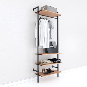 KQA68055 Perchero de pie plegable de madera con estructura alta de hierro para armario y tienda de ropa, material de acero inoxidable - Product Image 1