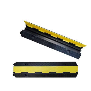 Dual Channel Heavy-Duty Flip-Open Top Roadway <b>Cable</b> <b>Protector</b> Yellow+Black <b>Rubber</b>+PVC High Visibility Anti-Pressure Protective - Product Image 4