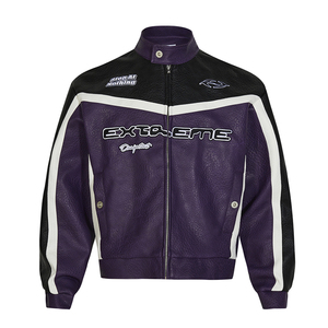 2024 New Street retro color a juego chaqueta de cuero de mano de obra pesada personalizada de alta calidad amigable PU vintage chaqueta de carreras - Product Image 2