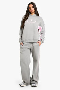 Venta caliente de las mujeres 100% pantalones de chándal de algodón gris pierna recta Jogger detalle de tuberías Terry Fleece suave al tacto transpirable Suelto - Product Image 2