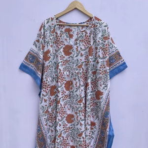 Caftan en coton imprimé main bloc Caftan robe Caftan en coton robe à fleurs caftan Poncho robe femmes robes en coton mariée à être maison porter - Product Image 1