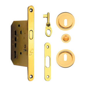 Kit X per Porta Scorrevole con Coppia Nicchie Tonde con Chiave Oro-Lucido - Product Image 1