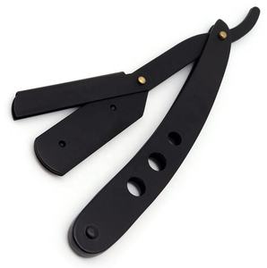 Maquinilla de afeitar de barbero con logotipo personalizado de alta calidad, acero inoxidable negro con hoja deslizante y diseño de 3 orificios - Product Image 1