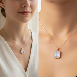 Arc-en-ciel pierre de lune émeraude taille octogone forme lunette en argent sterling plaqué or pendentif mignon avec caution pour juin mois de naissance cadeau - Product Image 6