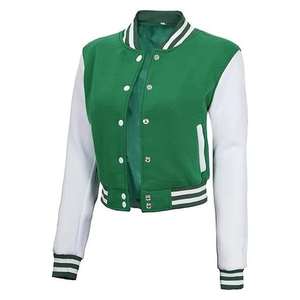 Chaqueta universitaria recortada de lana OEM para mujer, estilo bombardero universitario con forro suave, chaqueta bomber informal con letras - Product Image 4